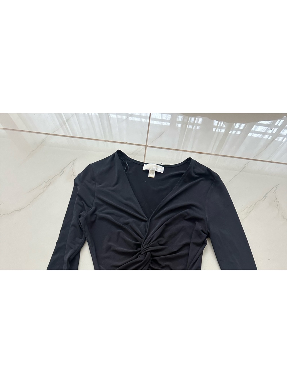 Michael Kors Black Twist-Front Long Sleeve Top